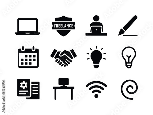 Freelance Icon Set. freelance symbols. Solid icon set of freelan