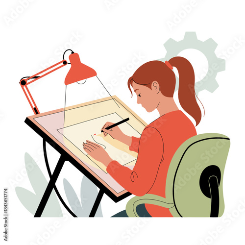 A talented artist is focused on creating a beautiful drawing at a well-lit workspace, showcasing creativity and the passion for art in a vibrant setting filled with inspiration.