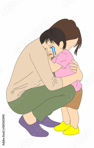 A tender moment captured between a mother and her child, where the comforting embrace brings solace, representing love, care, and emotional support during difficult times.