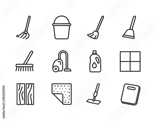 Floor Cleaning Icons. Floor cleaning hacks. Line icon set of flo