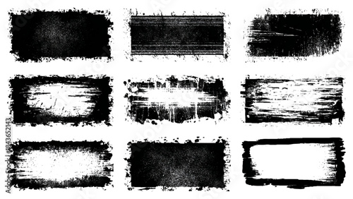 Black grungy border and frame collection with dirty paint stroke. abstract border design set with rough ink lines.