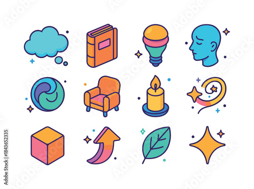 Deep Thoughts Icons. deep thoughts. Colorful isometric vector ic