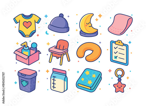 New Parent Essentials. new parents. Colorful isometric vector ic