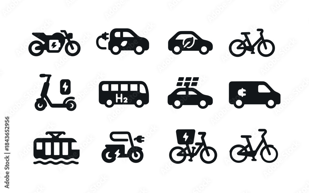 Fototapeta premium Alternative Vehicle Icons. Alternative vehicles. Solid icon set