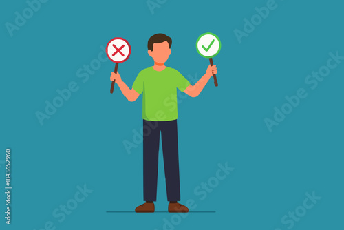 Person with check and cross