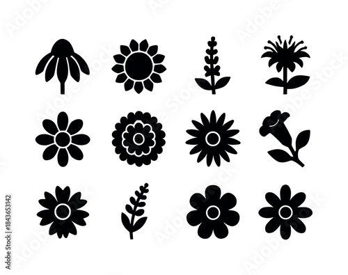 Bird-Attracting Flower Icons. bird-attracting flowers. Solid ico