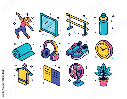 Modern Dance Icons. Modern Dance Practice. Colorful isometric ve