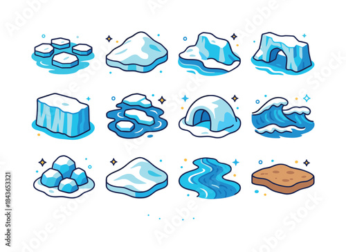 Isometric Arctic Icons. Arctic landscape. Colorful isometric vec