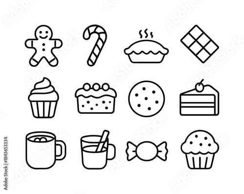 Holiday Food Icons. Holiday food. Line icon set of Holiday food: