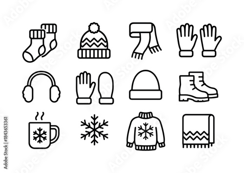 Winter Icons Set. Winter Accessories. Line icon set of Winter Ac