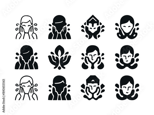 Face Washing Icons. washing your face. Icon set. Set Logo of was