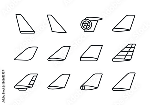 Aviation Wing Icons. Aviation-inspired mechanical wings. Line ic