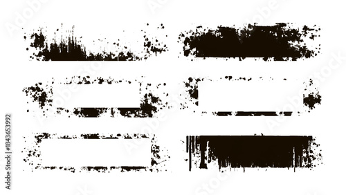Black grungy border and frame collection with dirty paint stroke. abstract border design set with rough ink lines.