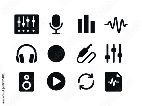 Audio Production Icons. Audio Production. Solid icon set of Audi