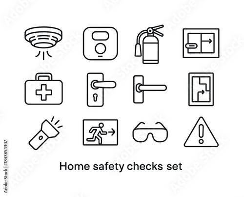 Home Safety Icons. Home safety checks. Line icon set of Home saf