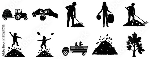 Autumn Activities Raking Leaves Leaf Pile Jump Hayride Apple Picking