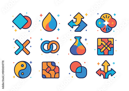Fusion Icon Set. fusion concepts. Colorful isometric vector icon