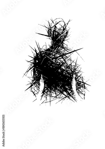 Hyper-Tactile Human Silhouette: Chaotic Charcoal Scribble Interior Vector
