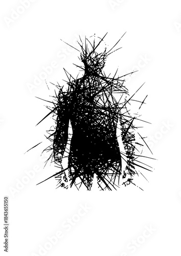Hyper-Tactile Human Silhouette: Chaotic Charcoal Scribble Interior Vector