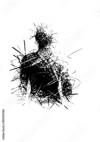 Hyper-Tactile Human Silhouette: Chaotic Charcoal Scribble Interior Vector