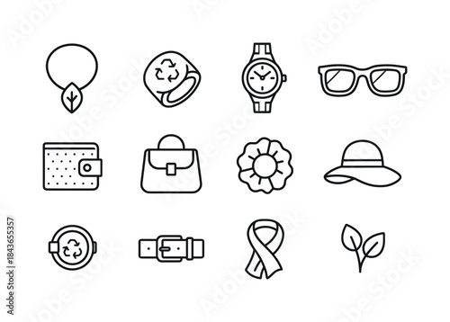 Eco-Friendly Accessories Icons. Green accessories. Line icon set