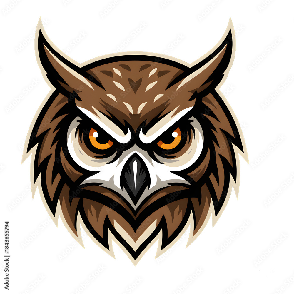 Fototapeta premium Owl Head Mascot Logo Illustration, Fierce Owl Face Vector Icon