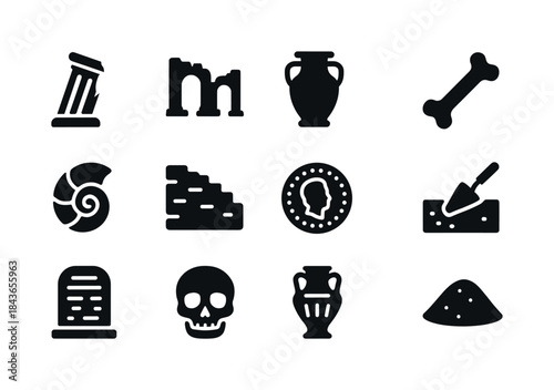 Ancient Relics Icons. Remains. Solid icon set of Remains: broken