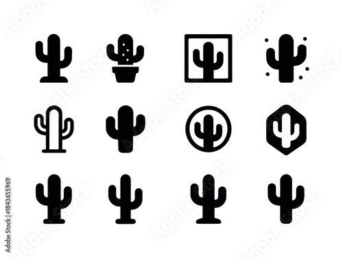 Cactus Icon Collection. cactus decor. Solid icon set of cactus d