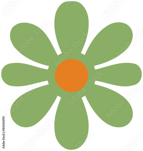 Vibrant Green Petal Flower Design with Orange Core Illustration