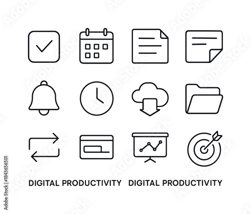 Digital Productivity Icons. Digital productivity. Line icon set