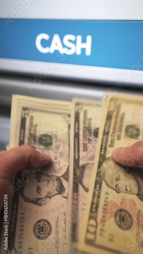 A man withdraws cash from an ATM. Banking services, cash withdrawals