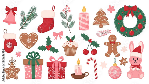 Festive Holiday Decorations with Christmas Ornaments Wreaths and Gifts for Seasonal Celebrations