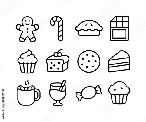 Holiday Food Icons. Holiday food. Line icon set of Holiday food: