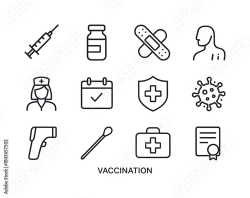 Vaccination Icon Set. Vaccination. Line icon set of vaccination: