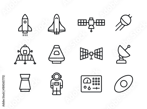 Spacecraft Icon Set. Spacecraft. Line icon set of Spacecraft: ro