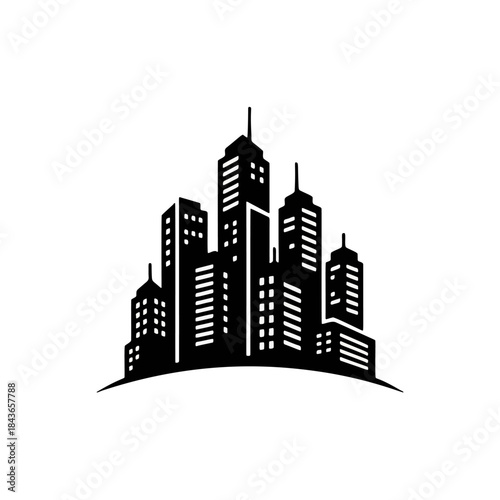 Modern cityscape silhouette representing a collection of tall buildings against a clear backdrop, symbolizing urban development and business growth