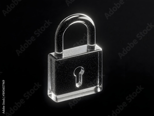 Transparent glass padlock symbolizing digital security and privacy