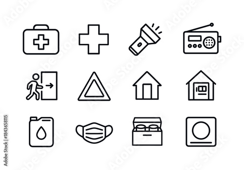 Safety Icon Set. Safety & preparedness. Line icon set of safety