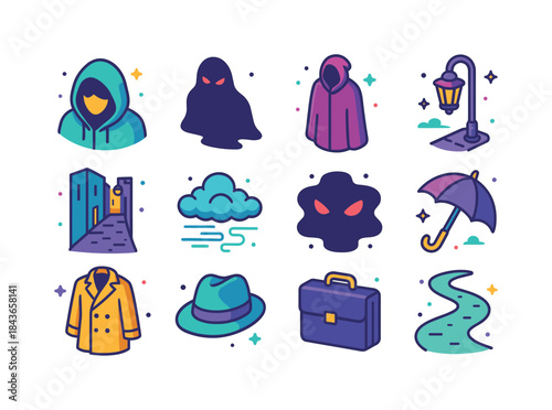 Colorful Urban Icons. Urban Shadows. Colorful isometric vector i