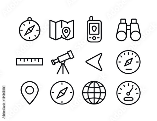 Navigation Icon Set. Navigation Tools. Line icon set of Navigati