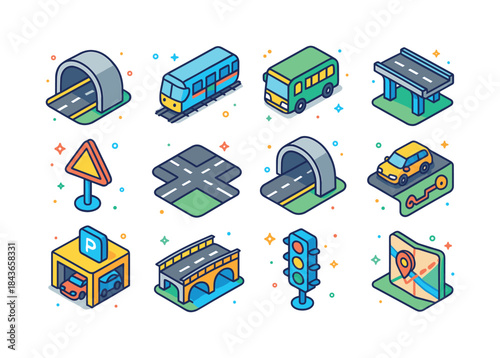 City Transport Icons. City Transportation. Colorful isometric ve