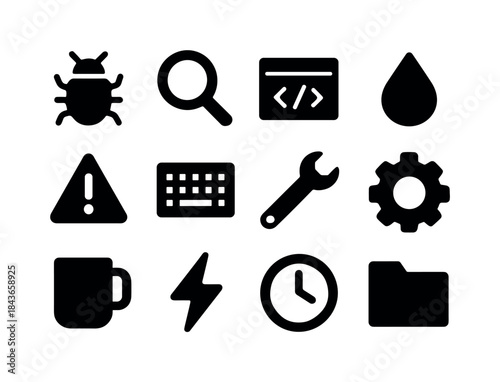 Debugging Icon Set. Debugging Mode. Solid icon set of Debugging