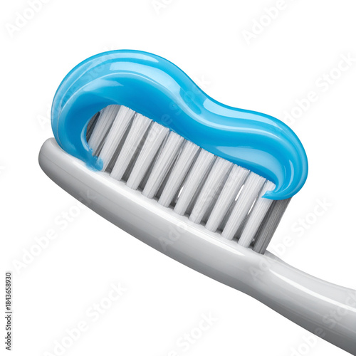  Angled Toothbrush with Twirling Blue Toothpaste, isolated