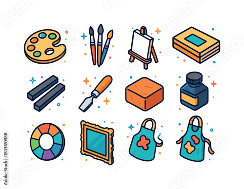 Colorful Art Icons. Fine arts. Colorful isometric vector icons s