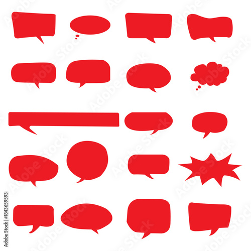 Collection of red speech bubbles on white background