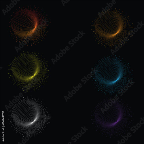 Vibrant particle trails in different colors against black background