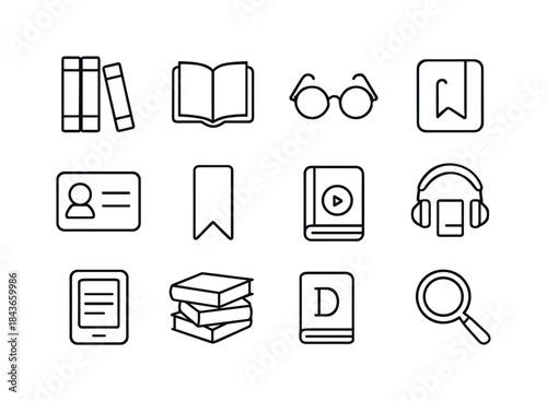 Library Icon Set. Libraries & Reading. Line icon set of Librarie