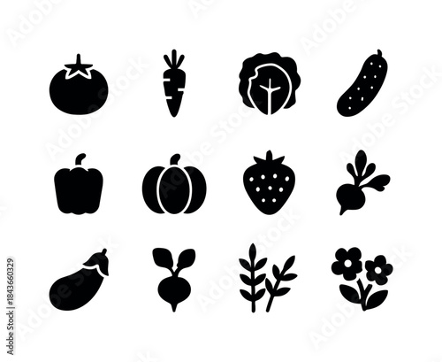 Garden Produce Icons. Garden produce. Solid icon set of garden p