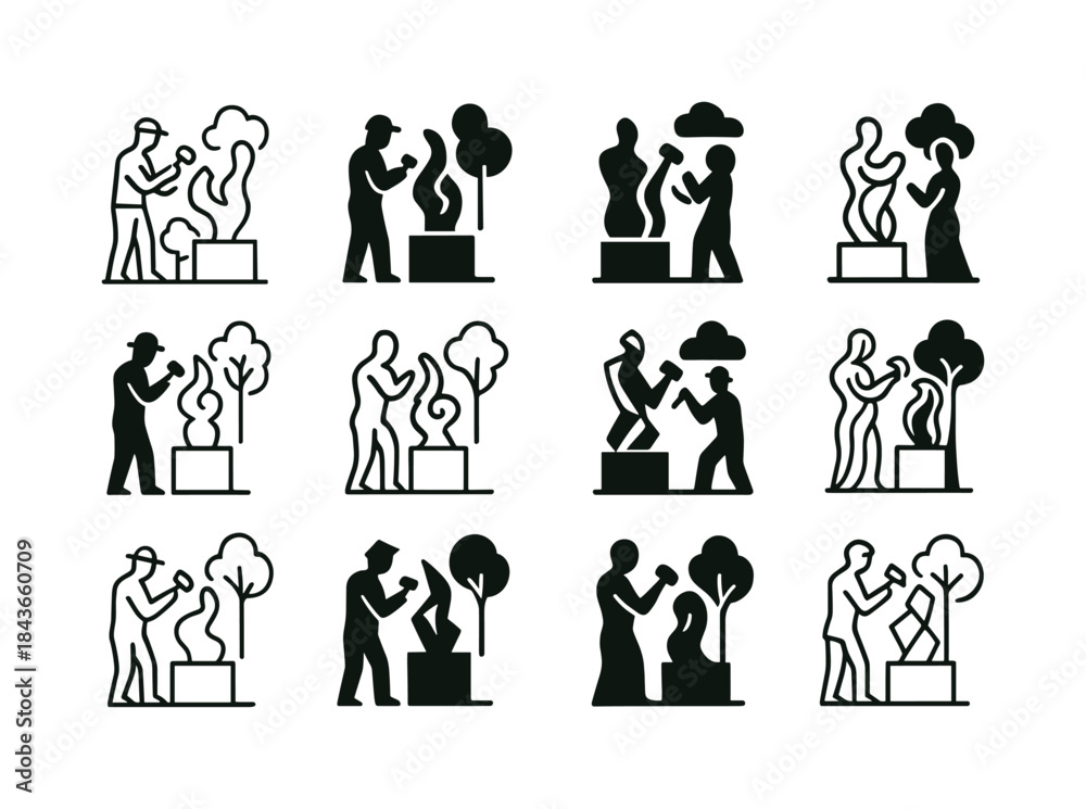 Fototapeta premium Art Installation Logos. A sculptor designing a public art instal