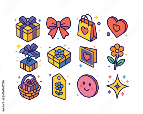 Colorful Gift Icons. Gift giving. Colorful isometric vector icon